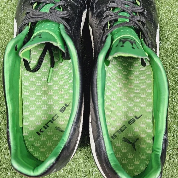 Puma King SL Finale FG Black Leather Green Soccer Football Cleats Mens Size 8.5